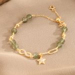 Buddha Stones 14K Gold Green Rutilated Quartz Möbius Loop Eternal Love Star Protection Bracelet Bracelet BS Light Green Rutilated Quartz(Wrist Circumference 14-15cm)
