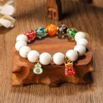 Buddha Stones Tibetan Incense Ash Porcelain Luminous Fluorescent Liuli Glass Bead Gourd Copper Coin Charm Peace Bracelet Bracelet BS Liuli Glass Bead Light Green Gourd 10mm