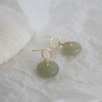 Buddha Stones Round Jade Peace Buckle Luck Drop Earrings Earrings BS 9