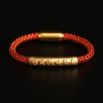 Buddha Stones Handmade 999 Sterling Silver Om Mani Padme Hum Protection Dragon Scale Braided Magnetic Buckle Bracelet Bracelet BS Red Gold 19cm