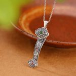 Buddha Stones 925 Sterling Silver Red Agate Cyan Jade Auspicious Clouds Ruyi Handle Blessing Necklace Pendant Necklaces & Pendants BS Cyan Jade Ruyi Handle