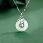 Buddha Stones 925 Sterling Silver Hetian Jade Bamboo Leaf Peace Buckle Prosperity Necklace Pendant Necklaces & Pendants BS Hetian Jade(Prosperity♥Abundance)