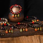 Buddha Stones Gold Swallowing Beast Family Colorful Cinnabar Bead Bracelet Bracelet BS 1