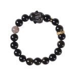 Buddha Stones Gold Sheen Obsidian Black Obsidian Silver Sheen Obsidian Cute Rabbit Protection Bracelet Bracelet BS 13