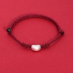 Buddha Stones 999 Sterling Silver Bean Design Luck Connection Handmade Braided Bracelet Bracelet BS Dark Red(Wrist Circumference 14-19cm)