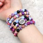 Buddha Stones Natural Purple Miano Real Stone Lotus Mala Mala Bracelet BS 4
