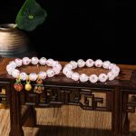 Buddha Stones Gold Swallowing Beast Family Pink Love Heart Luminous Fluorescent Liuli Glass Bead Bracelet Bracelet BS 16