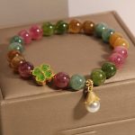 Buddha Stones Colorful Tourmaline Four Leaf Clover Flower Wisdom Bracelet Bracelet BS 4
