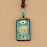Buddha Stones Tibet God Of Wealth Money Tree Golden Phoenix Thangka Ebony Peace Necklace Pendant Necklaces & Pendants BS 7
