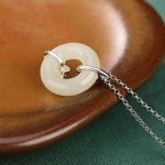 Buddha Stones 925 Sterling Silver Hetian Jade Peace Buckle Flower Luck Necklace Pendant 9