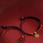 Buddha Stones Cinnabar Bead Fu Character Charm Blessing Braided String Bracelet Bracelet BS 5