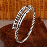 Buddha Stones Retro Heart Sutra Twisted Design Pattern Balance Bracelet Bangle Bracelet Bangle BS 1