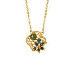 Buddha Stones 925 Sterling Silver Four Leaf Clover Flower Hetian Cyan Jade Pearl Healing Necklace Pendant Bracelet Earrings Set Bracelet Necklaces & Pendants BS 7