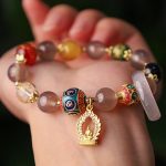 Buddha Stones Natural Gray Agate Five Directions Gods of Wealth Om Mani Padme Hum Buddha Charm Bracelet Bracelet BS 3