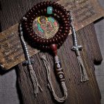 Buddha Stones Natural Tibet 108 Mala Beads Purple Bodhi Seed Three-eyed Dzi Bead Copper Dorje Harmony Bracelet Mala Bracelet BS Purple Bodhi Seed Three-eyed Dzi Bead Copper Dorje 11mm
