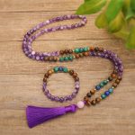 Buddha Stones Tibetan Amethyst Purify Bracelet Mala Set Mala Bracelet BS 2