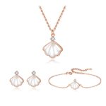 Buddha Stones 925 Sterling Silver Tridacna Stone Shell Blessing Necklace Pendant Bracelet Earrings Jewelry Set Bracelet Necklaces & Pendants BS 1