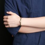 Buddha Stones 999 Gold Hetian White Jade Om Mani Padme Hum Fu Character Luck Braided Bracelet Bracelet BS 9