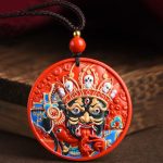 Buddha Stones Zakiram Goddess of Wealth Painted Cinnabar Blessing Necklace Pendant 4