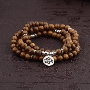 Buddha Stones Tibetan Lightning Strike Wood Bracelet Lotus Buddha Mala Mala Bracelet BS 1