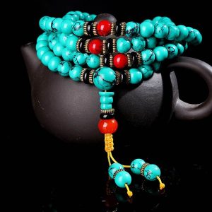 Buddha Stones Tibetan Turquoise Healing Mala Bracelet Mala Bracelet BS main