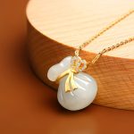 Buddha Stones Natural Hetian White Jade Luck Money Bag Necklace Pendant Necklaces & Pendants BS 1
