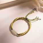 Buddha Stones White Jade Bamboo Reincarnation Knot Wealth Luck Strength String Bracelet Bracelet BS Yellow&Dark Green(Wrist Circumference 14-18cm)