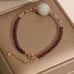 Buddha Stones Garnet Jade Bead Peace Buckle Protection Bracelet Bracelet BS 3