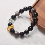 Buddha Stones Natural Silver Sheen Obsidian Dragon Green Phantom Protection Bracelet Bracelet BS 7
