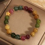 Buddha Stones Natural Colorful Tourmaline Golden Flower Positive Bracelet Bracelet BS 5