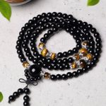 Buddha Stones 108 Beads Natural Black Obsidian Tiger Eye Mala Bracelet Mala Bracelet BS 5