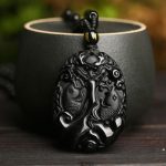 Buddha Stones Black Obsidian Koi Fish Bead Rope Fulfilment Strength Necklace Pendant Necklaces & Pendants BS 4