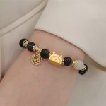 Buddha Stones Year Of The Dragon Red Agate Strawberry Quartz Black Obsidian Jade Garnet Pearl Cinnabar Dumpling Dragon Luck Fu Character Bracelet Bracelet BS Black Obsidian(Wrist Circumference 14-19cm)