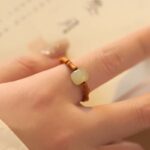 Buddha Stones Hetian Jade Beaded Bamboo Prosperity Luck Ring Ring BS 6