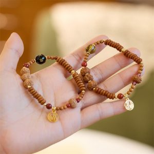 Buddha Stones Tibetan Bodhi Seed Black Onyx Smoky Quartz Om Mani Padme Hum Fu Character Wealth Bracelet Bracelet BS main