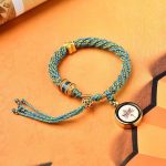 Buddha Stones Tibet Handmade Five God Of Wealth Luck Thangka Amulet Prayer Wheel Flower Charm Weave String Bracelet Bracelet BS Green Blue Yellow(Wrist Circumference 14-19cm)