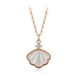 Buddha Stones 925 Sterling Silver Tridacna Stone Shell Blessing Necklace Pendant Bracelet Earrings Jewelry Set Bracelet Necklaces & Pendants BS Rose Gold Necklace