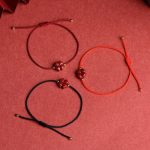 Buddha Stones Natural Cinnabar Four Leaf Clover Blessing Red String Bracelet Anklet Bracelet BS 14