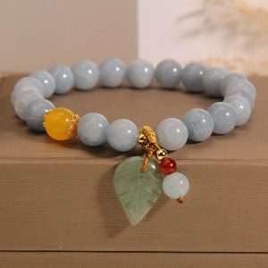 Buddha Stones Aquamarine Jade Leaf Healing Charm Bracelet Bracelet BS Aquamarine(Peace♥Serenity)