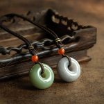 Buddha Stones Natural Round Jade Gray Jade Peace Buckle Luck Necklace Pendant Necklaces & Pendants BS 1