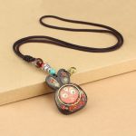Tibet Ebony Five God of Wealth Thangka Necklace Pendant Necklaces & Pendants BS Red