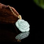 Buddha Stones 18K Gold 925 Sterling Silver Natural Jade Rose Luck Necklace Pendant Necklaces & Pendants BS 3