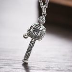 Buddha Stones Tibetan Om Mani Padme Hum Prayer Wheel Lotus Wisdom Rotatable Necklace Pendant Necklaces & Pendants BS 4