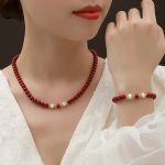 Buddha Stones 925 Sterling Silver Natural Cinnabar Pearl Blessing Necklace Pendant Bracelet Earrings Jewelry Set Bracelet Necklaces & Pendants BS 6