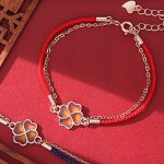 Buddha Stones 925 Sterling Silver Color-changing Four Leaf Clover Luck Protection Red String Bracelet Bracelet BS 2