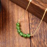 Buddha Stones 14k Gold Plated Hetian Cyan Jade Beaded Luck Necklace Pendant Necklaces & Pendants BS 2