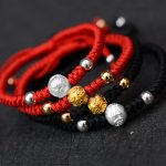 Buddha Stones 999 Sterling Silver Om Mani Padme Hum Copper Coin Luck Strength String Couple Bracelet Bracelet BS 1