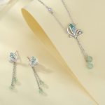 Buddha Stones 925 Sterling Silver Natural Green Aventurine Butterfly Luck Necklace Pendant Earrings Set Bracelet Necklaces & Pendants BS 2Pcs(Necklace&Earrings)