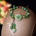Buddha Stones Natural Green Jade Luck Dangling Flower Bracelet Bracelet BS 1
