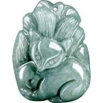 Buddha Stones Natural Green Jade Nine-Tailed Fox Engraved Prosperity Necklace Pendant Necklaces & Pendants BS 11